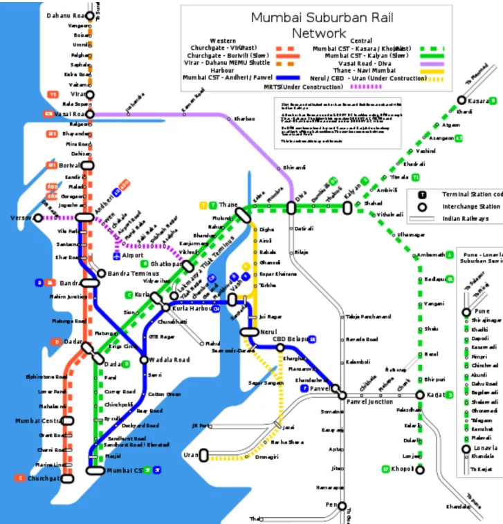 Abbildung 13:  Bahnnetz der Vorstadtzüge der CR und WR   (Quelle: B HATTACHARYA  &amp; C ROPPER  2007: 3) 