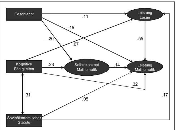 Abbildung 2.7:  „Pfadmodell zur Erklärung der Mathematikleistung“ (Quelle: Klieme et al.,  2001, S