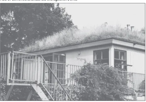 Abb. 6: Grasdächer auf den Wohnhäusern der SiedlungAbb. 5: Gemeinschaftshaus des ökologischen Dorfes