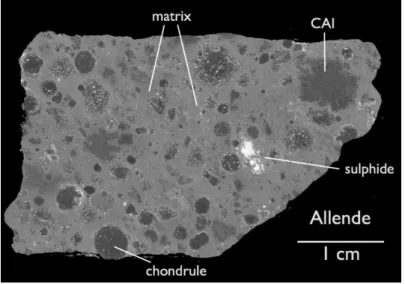 Figure 1.4. Back Scattered Electron (BSE) image of the CV chondrite Allende by Hezel (2014)