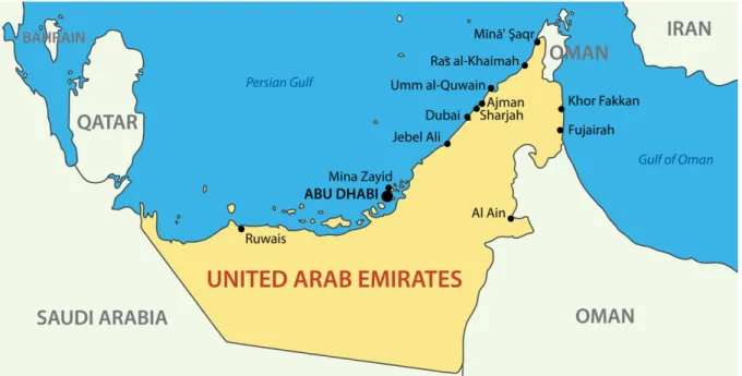 Abb. 1: Landkarte der Vereinigten Arabischen Emirate. Quelle: © pavalena – Fotolia.com.