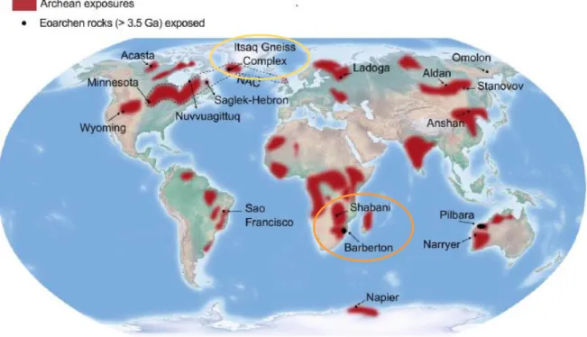 Figure 7 Overview showing the distribution of the Earth’s oldest rocks modified after van de Löcht (2019)