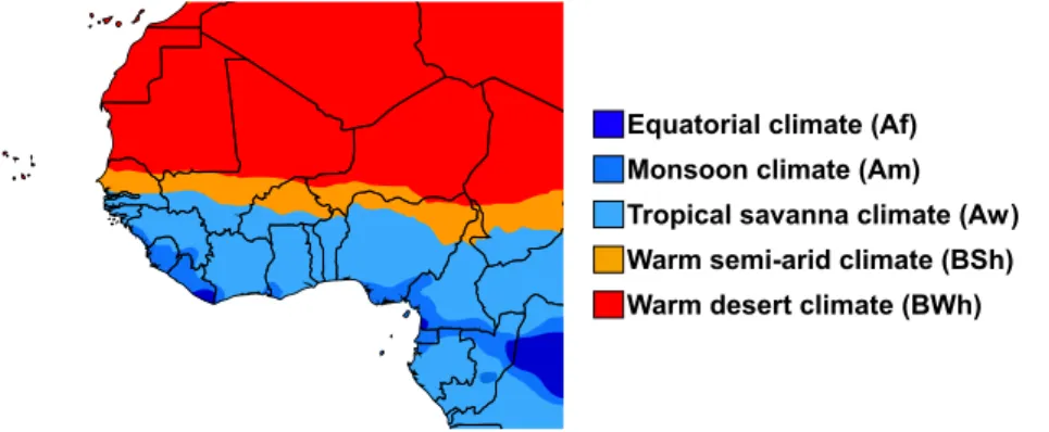 Figure 2.2: Map of West Africa with Köppen-Geiger climate classification (derived from Peel et al