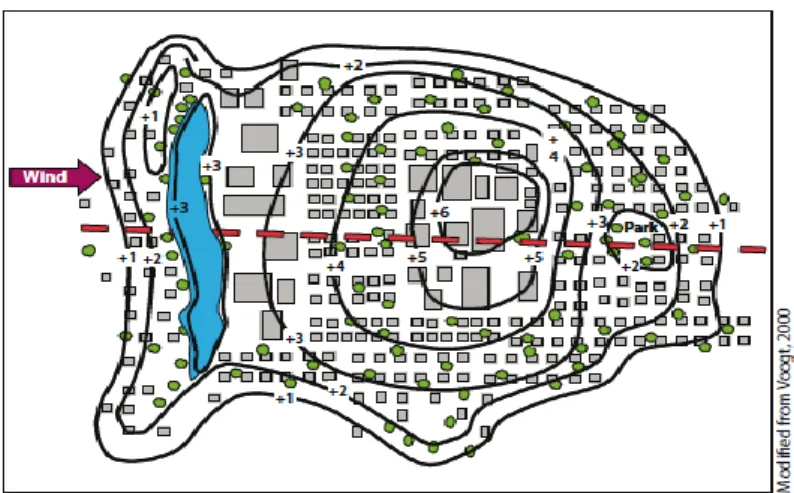 Fig. 4:  Contour lines of equal UHI Intensity (EPA 2013)