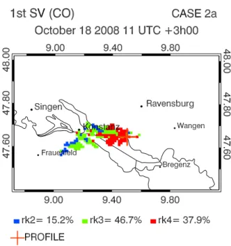 Figure 5.10: Location dependent relevance rankings of emission influences of CO at surface level for case 2a