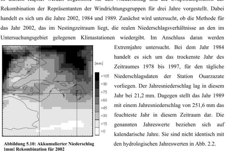 Abbildung 5.10: Akkumulierter Niederschlag  [mm] Rekombination für 2002 