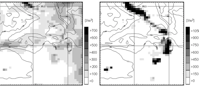 Abbildung 5.14: a) Evaporation vom Boden, b) Transpiration der Pflanzen in l/m2 für die Klimatologie mit vier  Tagen ‚Bewässerung’ 