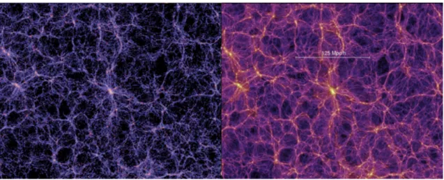 Figure 2.2: 3D N-body simulation of the cosmic web as described the CDM model.