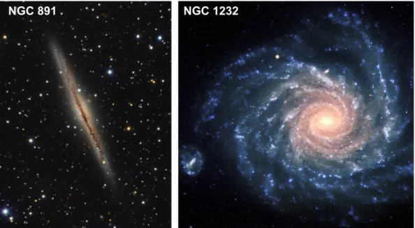 Figure 1.3: Presentation of the Milky Way like galaxies NGC 891 (left, credit: Franz Klauser, footnote 2) and NGC 1232 (right, credit: ESO, footnote 3)