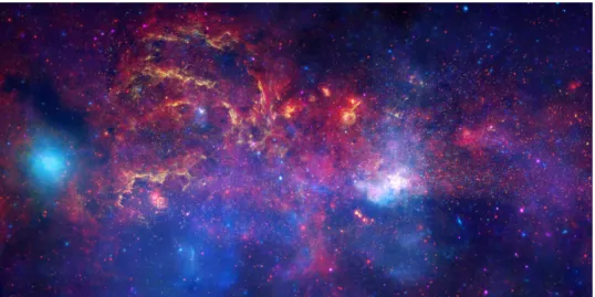 Fig. 1.8: Galactic center, combined in optical, infrared and X-Ray domains [Image credit to NASA (2018b), &#34;NASA/CXC/SAO&#34;]