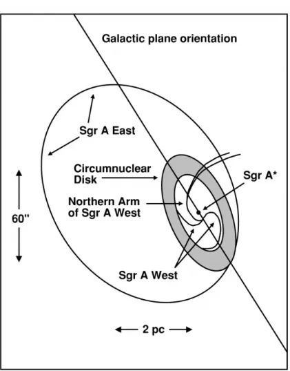 Figure 1.7: Schematic overview of the Sgr A complex. Source: Bagano et al. (2003)
