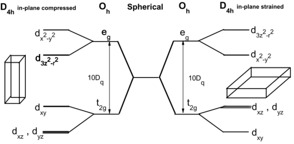 Figure 1.1: The d energy levels diagram for a transition metal atom in a tetragonal distorted octahedra.