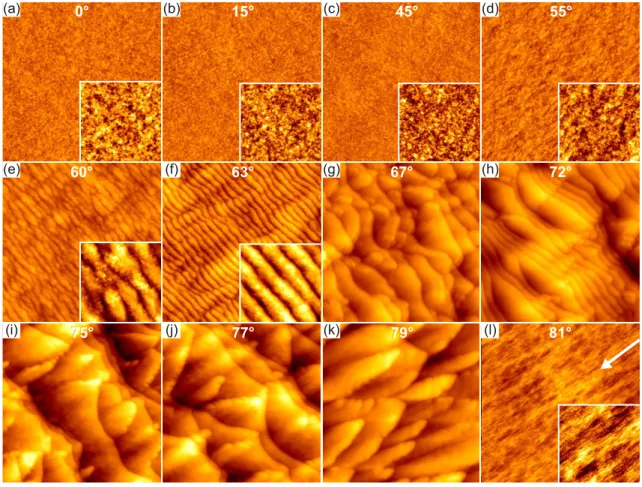 Figure 4.2: STM images of Si(100) after erosion and 2 keV Kr + with fluences F ≈ 1 × 10 22 ions m −2 at 300 K