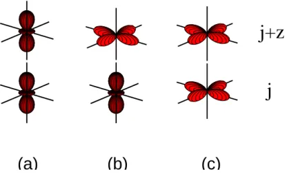 Figure 2.5: A bond of two e g electrons along the z direction. Note that the overlap in (b) is zero