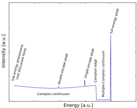 Figure 2.8: Schematic energy spectrum for the interaction of monoenergetic γ radiation with a germanium detector