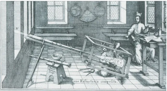 Abbildung 1: Beobachtung der Sonnenflecken durch Professor Scheiner im Turmzimmer der Heilig-Kreuz-Kirche zu Ingolstadt mittels eines Heliotrops im Jahre 1611