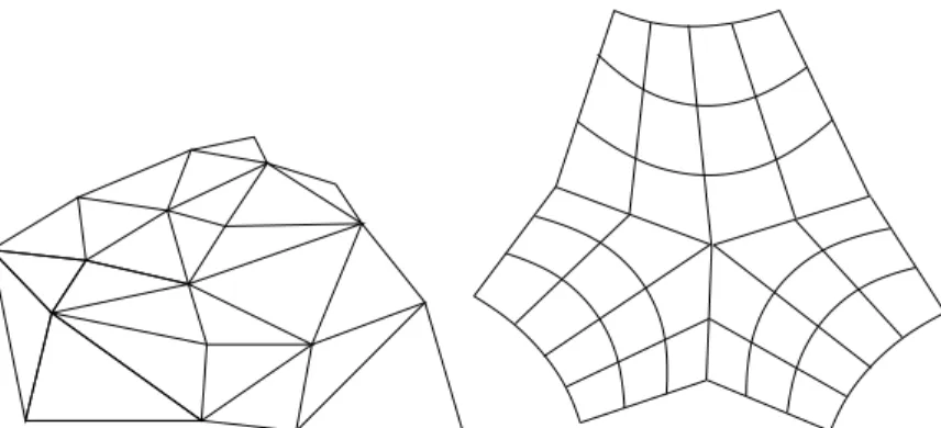 Figure 10.2. Illustration of unstructured gridding. Left: with triangles (or in 3-D: tetraeders).