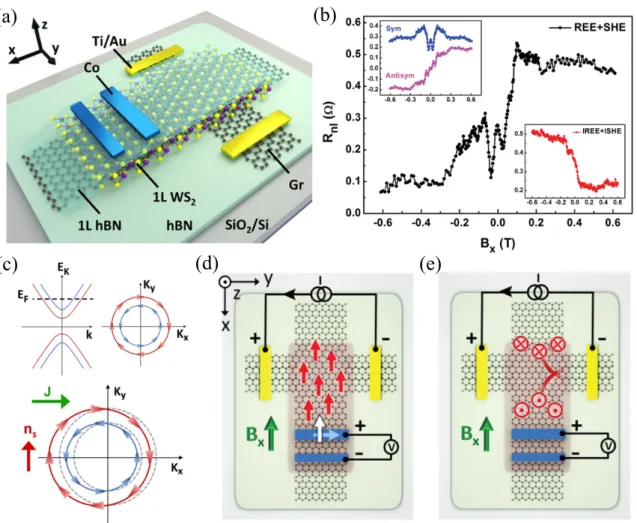 Figure 5.1: Spin-to-charge interconversion in a graphene/transition-metal dichalcogenide (TMDC) heterostructure