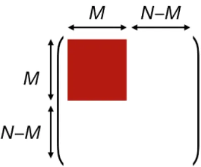 Figure 2. Matrix representation of the partial deconfinement proposal [24, 30, 31]. The matrix represents a U(M ) subgroup of the U(N ) gauge group which is ‘deconfined’