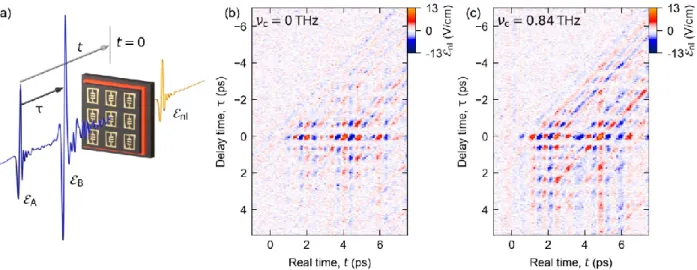 FIG. 2. (a) Experimental geometry of amplitude and field-resolved two-dimensional THz spectroscopy