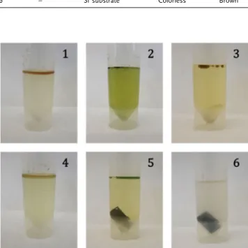 Figure 2. Images of Berthelot reaction entries 1 – 6 for detection of NH 3