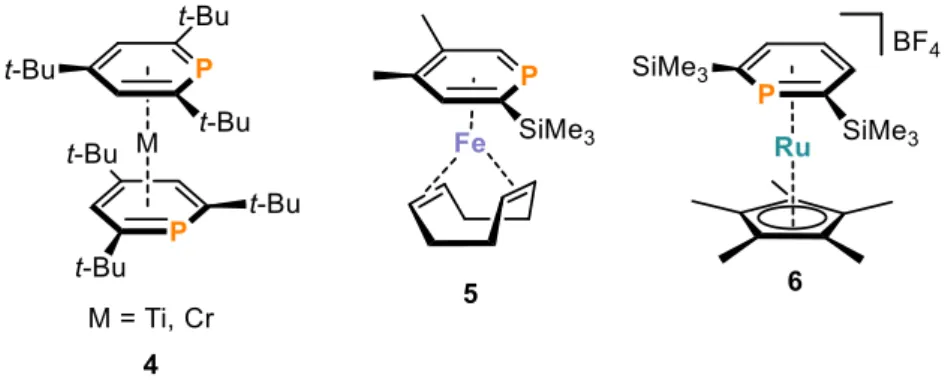 Figure 6. Examples for π-coordinated transition metal phosphinine complexes in η 6 -mode