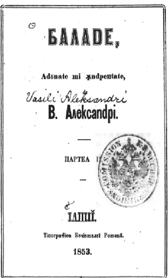 Figure 3.1: Title page of Alecsandri's ballad collection 