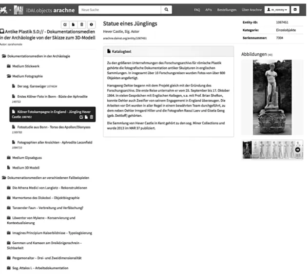 Abb. 10: Screenshot mit Ausstellungsobjekten in der Datenbank ARACHNE.