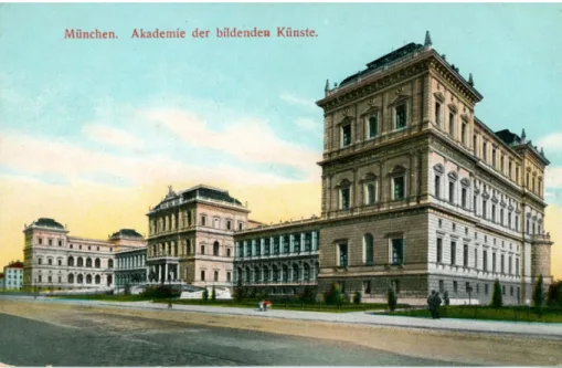 Abbildung 1. Akademie der Bildenden Künste München, Außenansicht, Postkarte, um 1910