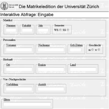 Abbildung 6. Interaktive Abfrage in der Matrikeledition der Universität Zürich