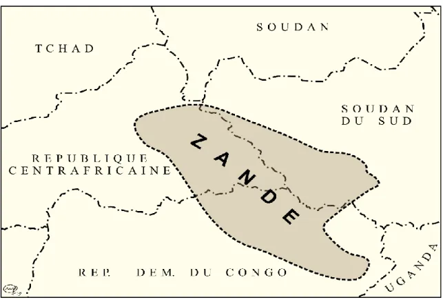 Figure 1 : Zone de répartition de la langue zandé 