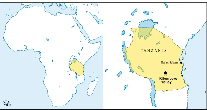 Figure 1: Map of Africa and of Tanzania showing the location of Kilombero valley 