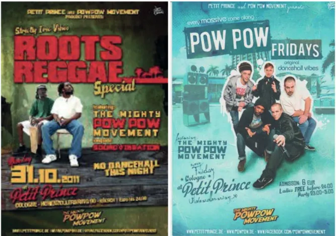 Abbildung  6 Flyer “Roots Reggae Special”,   Abbildung 7 Flyer “The Mighty PowPow   Petit Prince Club Köln, 2011