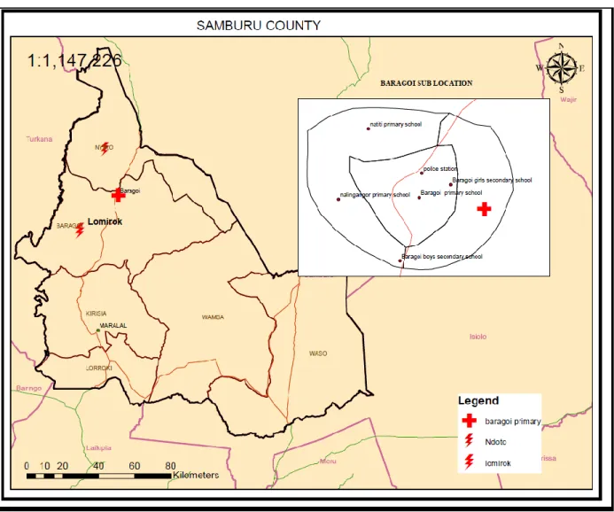 Figure 6: Map of Samburu County showing the locations of raids that led to the Baragoi Massacre in November  2012 