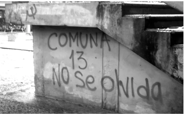 Abb. 11 Graffiti auf dem Gelände der Universidad de Antioquiá: In Gedenken an die Operación  Orión.