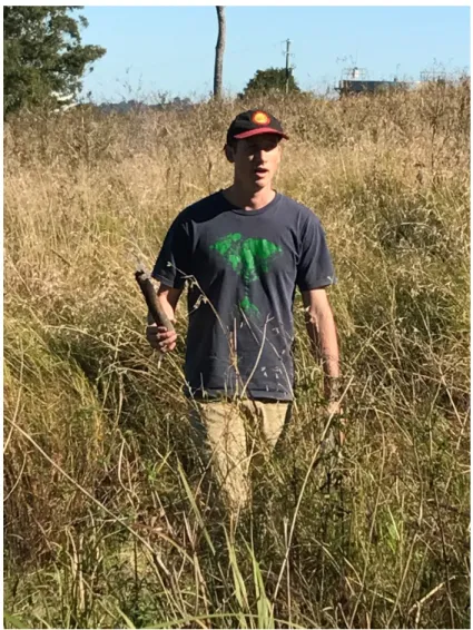 Figure 1: Oliver Costello about to light a fire on the Dorrobbee Grass Reserve, NSW. 