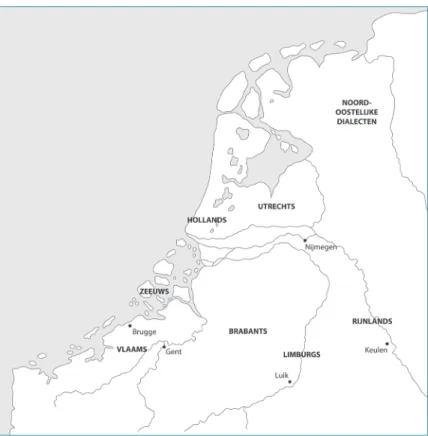 Figuur 1.   De dialecten in het Middelnederlands (uit: Janssens &amp; Marynissen 2011: 70).
