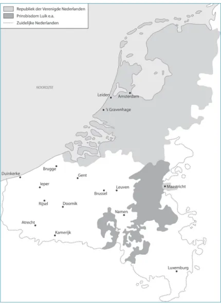 Figuur 2.  De Lage Landen aan het eind van de 16de eeuw (uit: Janssens &amp; Mary- Mary-nissen 2011: 104).