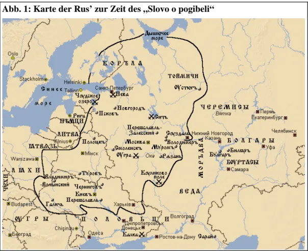 Abb. 1: Karte der Rus’ zur Zeit des „Slovo o pogibeli“