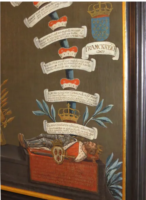 Abbildung  4:  Detailaufnahme  des  Stammbaums  auf  Schloss  Dyck  –  Faramund,  König  der  Franken (Bildrecht/Werk: Grafen Wolff-Metternich zur Gracht; Foto: M.O
