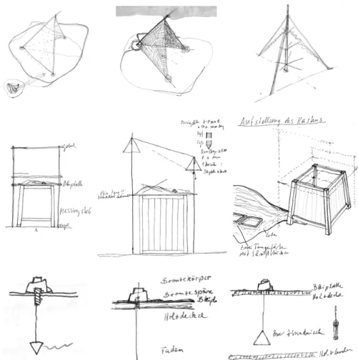 Figure 3: Development stages of the sketches of a tent and a box.