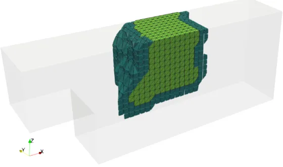 FIGURE 5 A nonoverlapping subdomain (light green) of the three-dimensional BFS unstructured decomposition with overlap