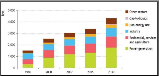 Abb. 4: World Primary Natural Gas Demand nach Sektor im RS WEO2009 