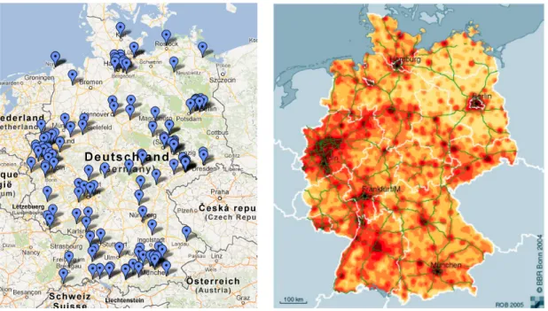 Figure 2.1: Location of garages and population density in Germany.