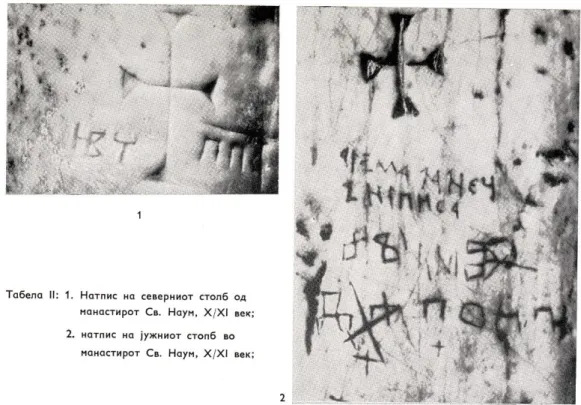 Abb. 7: Die Inschriften von Sv. Naum bei Stefaniḱ (1966, nach S. 16) 