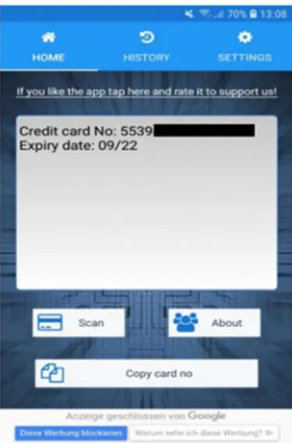 Figure 5: Screenshot of a successful readout with the app Credit Card Reader 