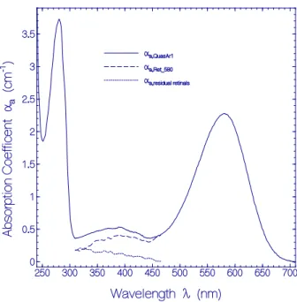Figure 1. Absorption coefficient spectrum of a fresh thawed QuasAr1 sample in pH 8 Tris buffer