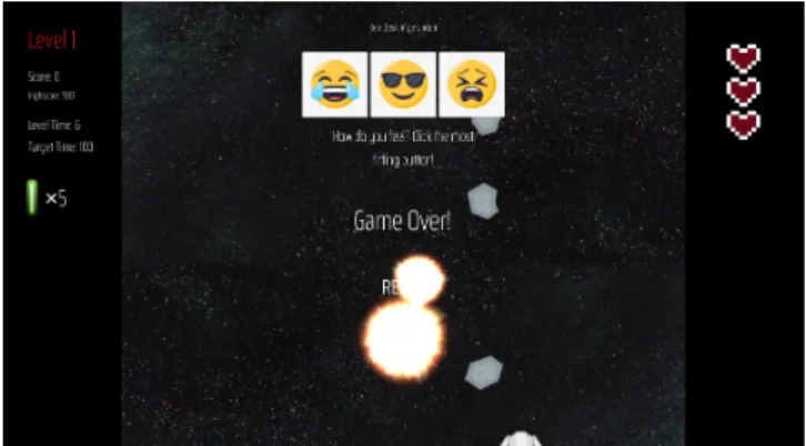Figure 2: Game over screen with self-reporting iconsDemos