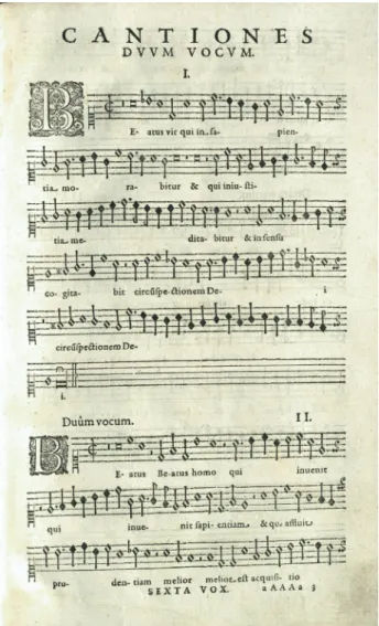 Abbildung 6.3:   Orlando di Lasso,  Magnum opus musicum, erste  Noten-seite der Sexta vox aus dem Exemplar  Regensburg, Bischöfliche  Zentralbi-bliothek, C 117b
