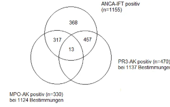 Abbildung 6: Ergebnisse für PR3- und MPO-AK bei 1155 Bestimmungen mit positiven ANCA-IFT Ergebnis 